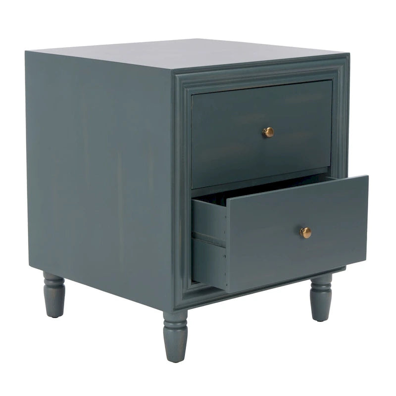 Comodino a 2 cassetti, color teal scuro/grigio cenere, 1 persona