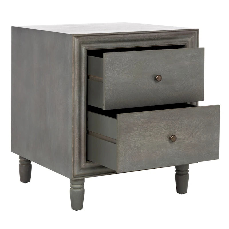 Comodino a 2 cassetti, color teal scuro/grigio cenere, 1 persona