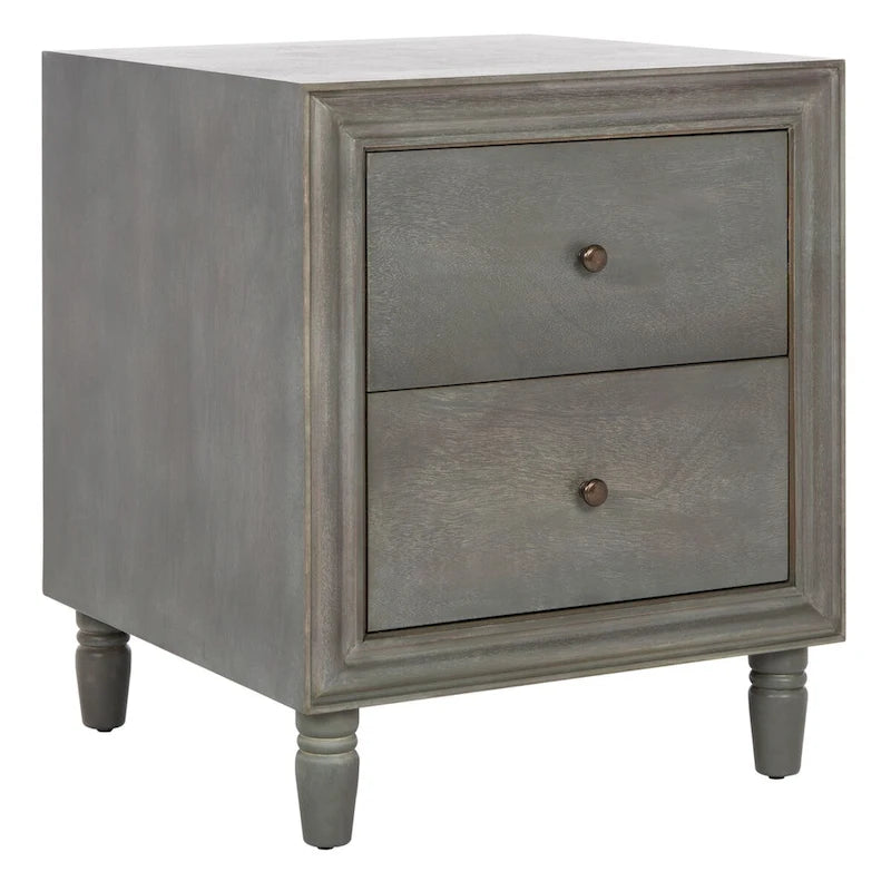Comodino a 2 cassetti, color teal scuro/grigio cenere, 1 persona
