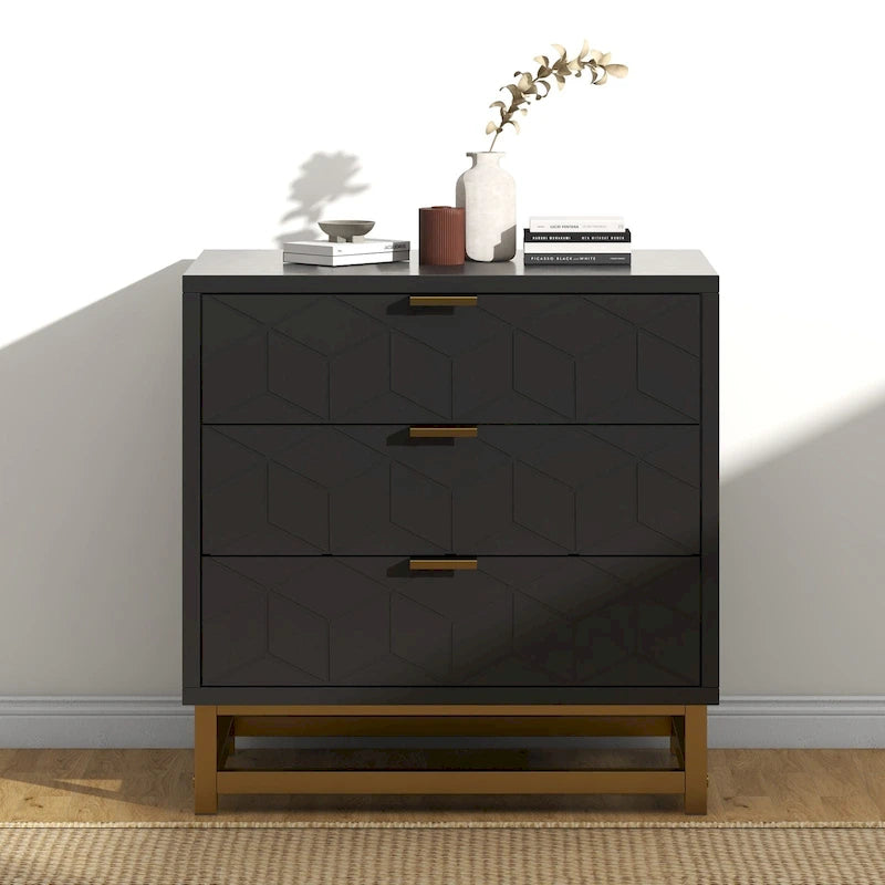 Moderner 3-Schubladen-Kleiderschrank mit goldfarbenen Metallbeinen