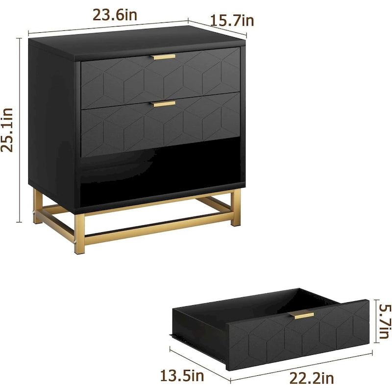 Commode moderne à 3 tiroirs avec pieds en métal doré