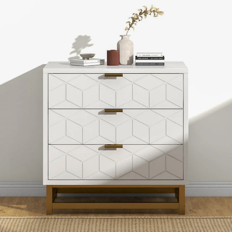 Moderner 3-Schubladen-Kleiderschrank mit goldfarbenen Metallbeinen