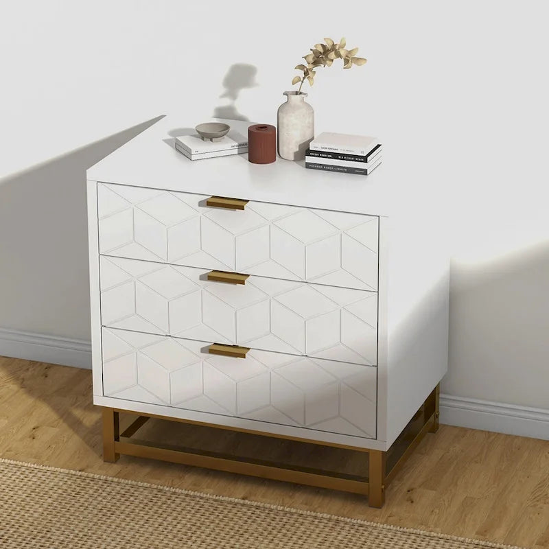 Moderner 3-Schubladen-Kleiderschrank mit goldfarbenen Metallbeinen