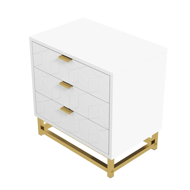 Commode moderne à 3 tiroirs avec pieds en métal doré