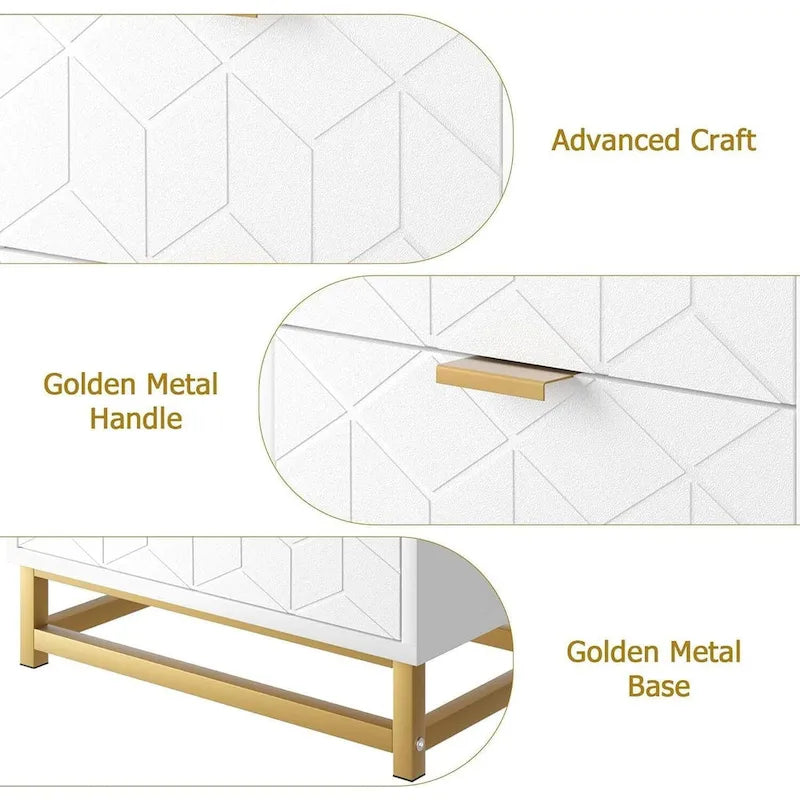 Commode moderne à 3 tiroirs avec pieds en métal doré