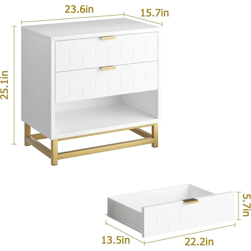 Commode moderne à 3 tiroirs avec pieds en métal doré