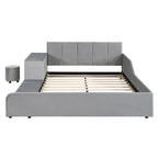 Letto a Piattaforma in Velluto Rosa / Beige / Grigio con Scrivania e Sgabello – Matrimoniale Francese / Matrimoniale, 2 Posti