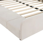 Letto a Piattaforma in Velluto Rosa / Beige / Grigio con Scrivania e Sgabello – Matrimoniale Francese / Matrimoniale, 2 Posti