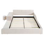 Letto a Piattaforma in Velluto Rosa / Beige / Grigio con Scrivania e Sgabello – Matrimoniale Francese / Matrimoniale, 2 Posti