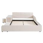 Letto a Piattaforma in Velluto Rosa / Beige / Grigio con Scrivania e Sgabello – Matrimoniale Francese / Matrimoniale, 2 Posti