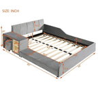 Letto a Piattaforma in Velluto Rosa / Beige / Grigio con Scrivania e Sgabello – Matrimoniale Francese / Matrimoniale, 2 Posti