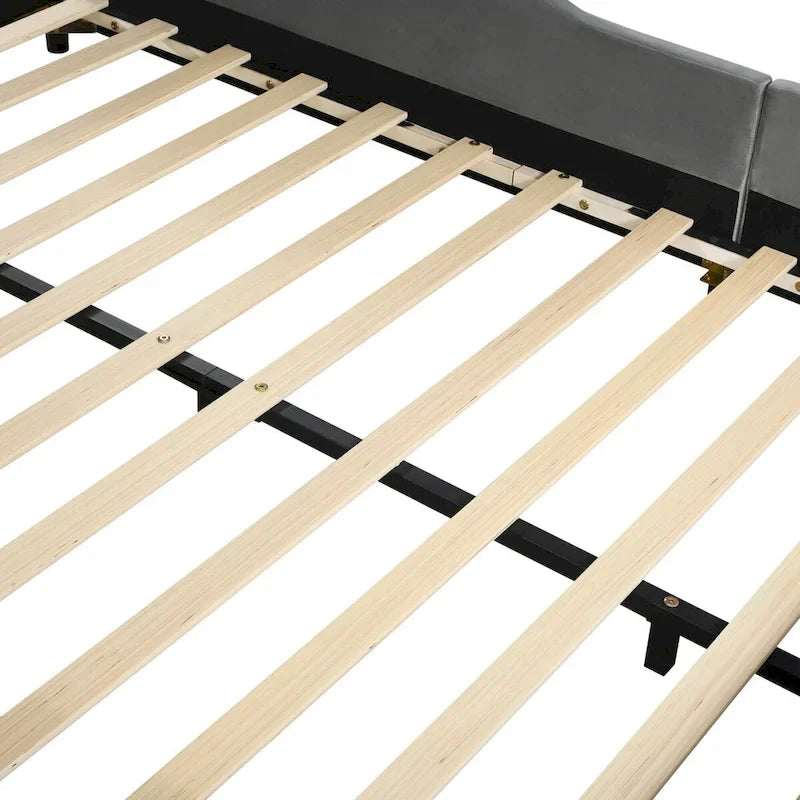 Letto a Piattaforma in Velluto Rosa / Beige / Grigio con Scrivania e Sgabello – Matrimoniale Francese / Matrimoniale, 2 Posti