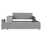 Letto a Piattaforma in Velluto Rosa / Beige / Grigio con Scrivania e Sgabello – Matrimoniale Francese / Matrimoniale, 2 Posti