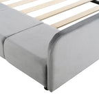 Letto a Piattaforma in Velluto Rosa / Beige / Grigio con Scrivania e Sgabello – Matrimoniale Francese / Matrimoniale, 2 Posti