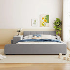 Letto a Piattaforma in Velluto Rosa / Beige / Grigio con Scrivania e Sgabello – Matrimoniale Francese / Matrimoniale, 2 Posti