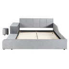 Letto a Piattaforma in Velluto Rosa / Beige / Grigio con Scrivania e Sgabello – Matrimoniale Francese / Matrimoniale, 2 Posti