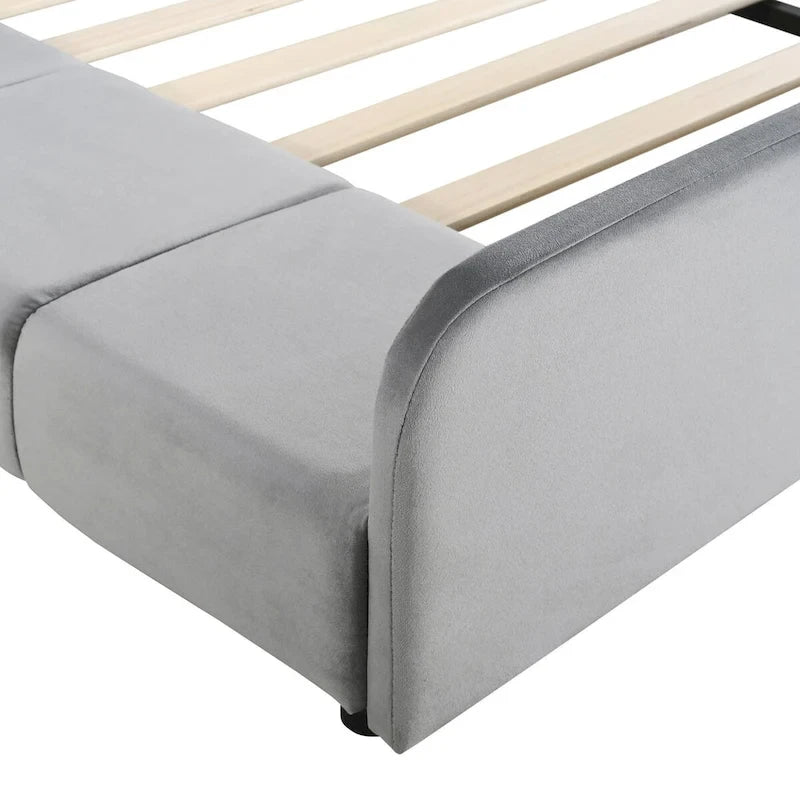 Letto a Piattaforma in Velluto Rosa / Beige / Grigio con Scrivania e Sgabello – Matrimoniale Francese / Matrimoniale, 2 Posti