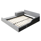 Letto a Piattaforma in Velluto Rosa / Beige / Grigio con Scrivania e Sgabello – Matrimoniale Francese / Matrimoniale, 2 Posti