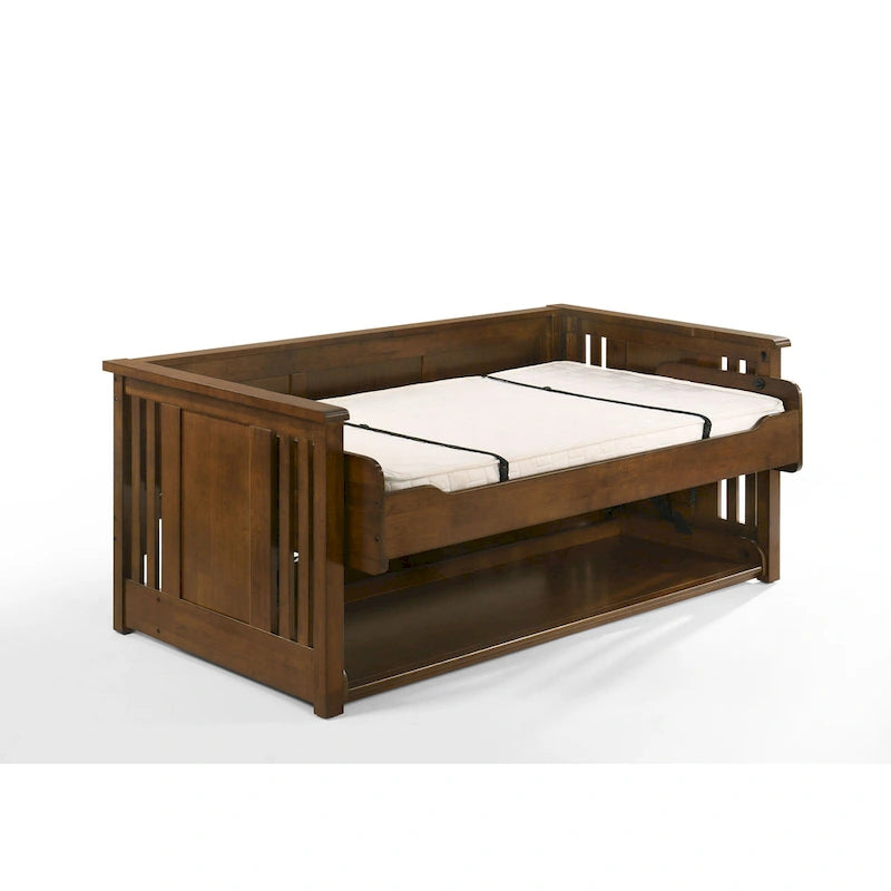 Lit-bureau artisanal avec ports USB et prise secteur, noyer noir