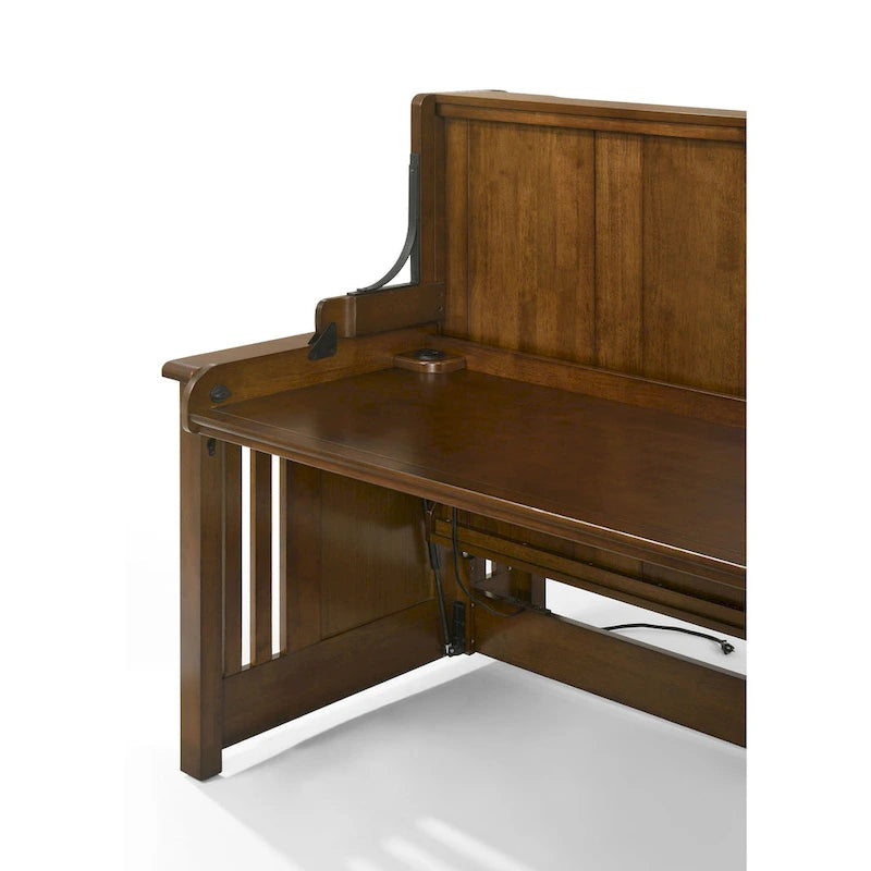 Lit-bureau artisanal avec ports USB et prise secteur, noyer noir