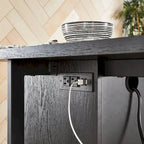 Isola da Cucina Nera a 2 Ante con Prese Elettriche e 2 Sgabelli, 4 Posti a Sedere