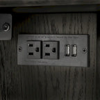 Isola da Cucina Nera a 2 Ante con Prese Elettriche e 2 Sgabelli, 4 Posti a Sedere