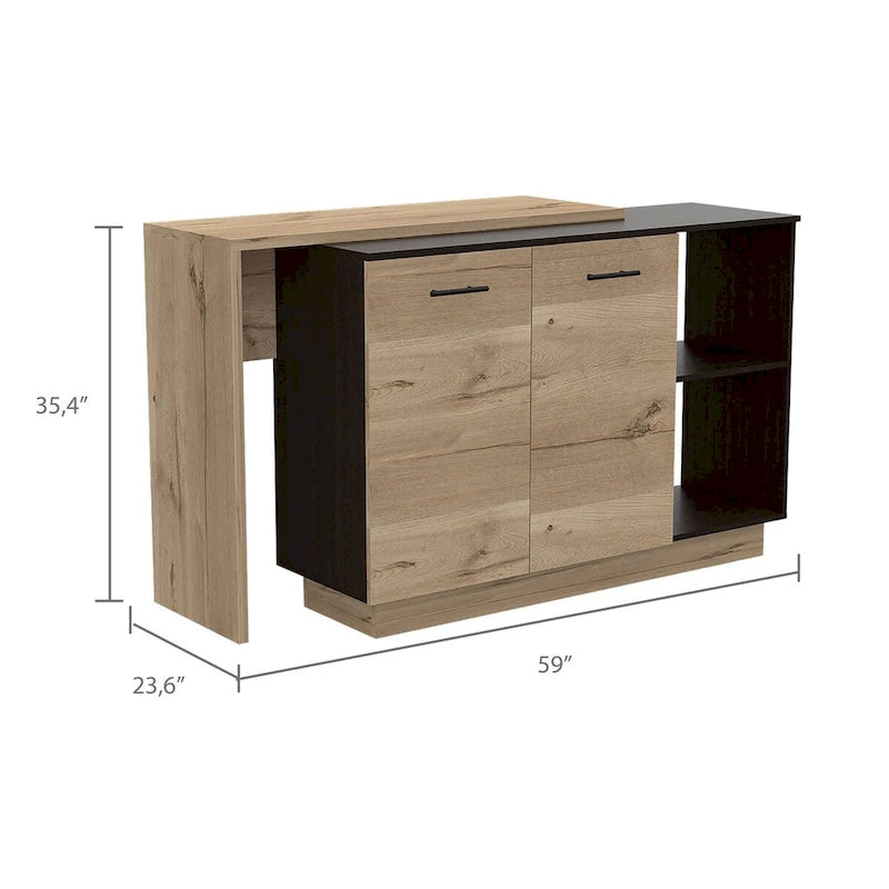 Isola da cucina contemporanea nera e in rovere chiaro con tavolo da bar - 20 X 40 X 20