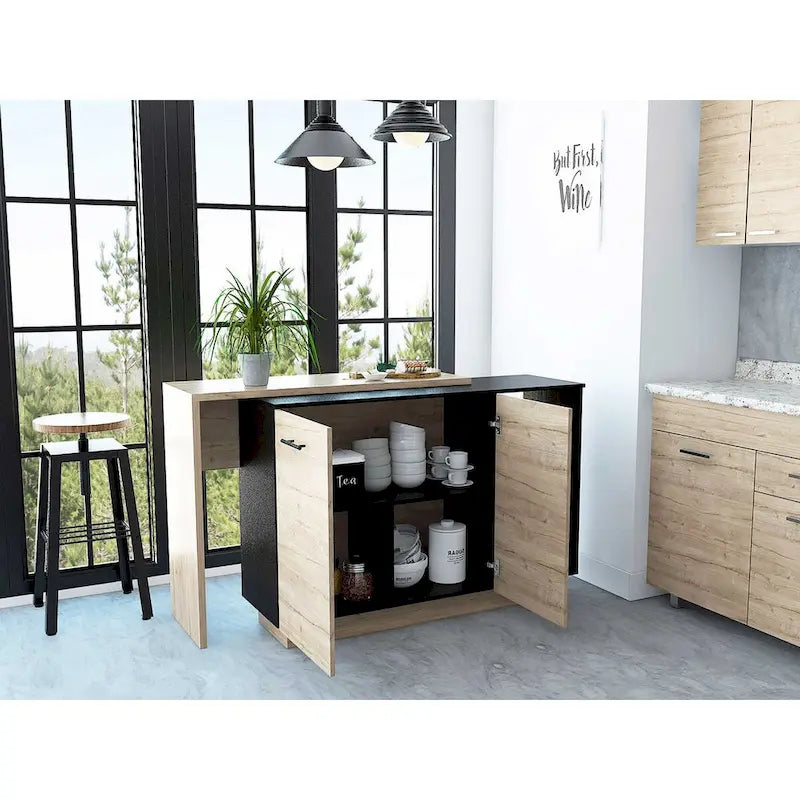 Isola da cucina contemporanea nera e in rovere chiaro con tavolo da bar - 20 X 40 X 20
