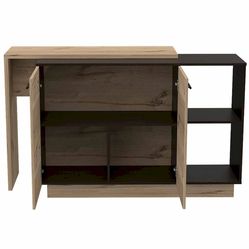 Îlot de cuisine contemporain noir et chêne clair avec table-bar - 20 X 40 X 20