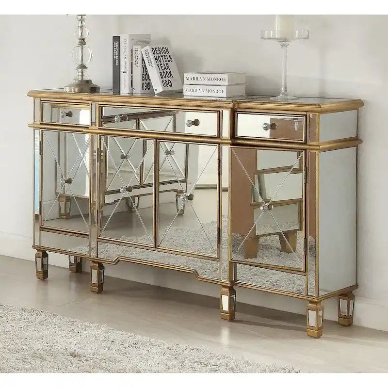 Mobile Consolle a Specchio Dorato, 152 cm, 1 Persona