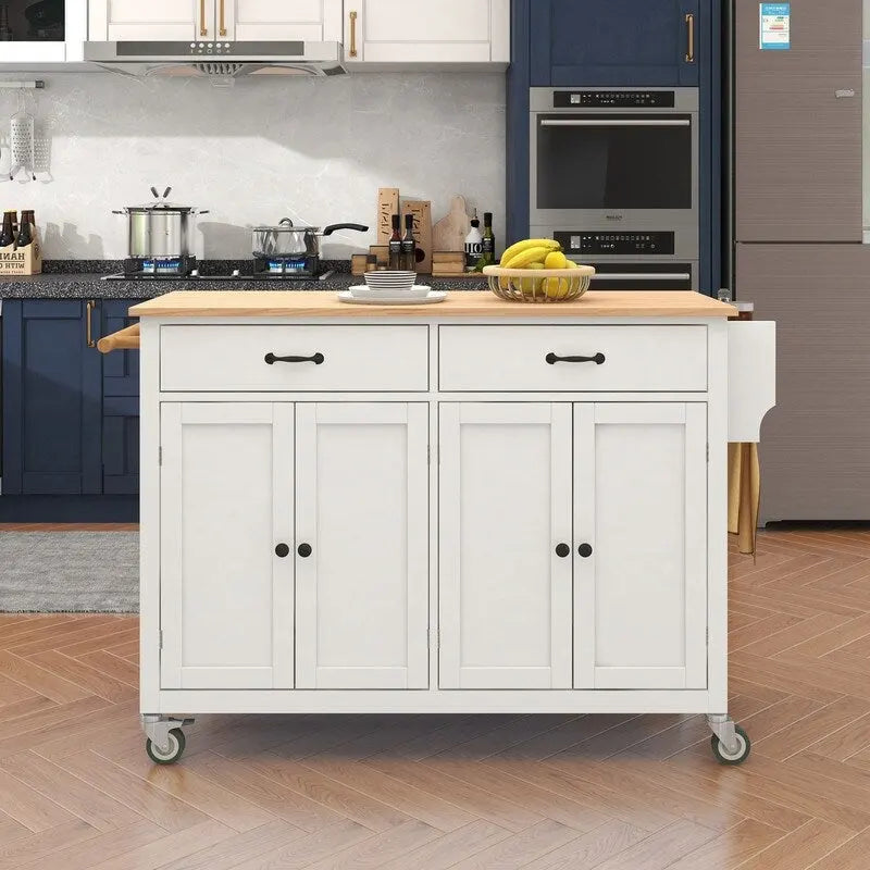 Carrello da Cucina/Isola Nero/Bianco/Verde – Piano in Legno Massiccio, 2 Cassetti, 1 Utente