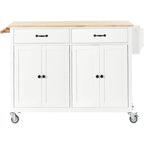 Carrello da Cucina/Isola Nero/Bianco/Verde – Piano in Legno Massiccio, 2 Cassetti, 1 Utente