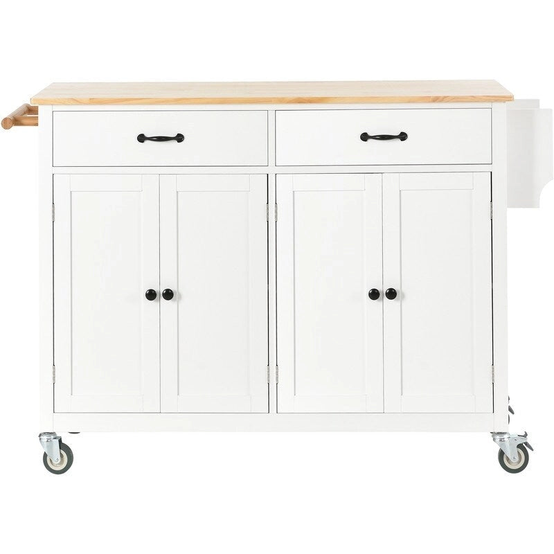 Carrello da Cucina/Isola Nero/Bianco/Verde – Piano in Legno Massiccio, 2 Cassetti, 1 Utente