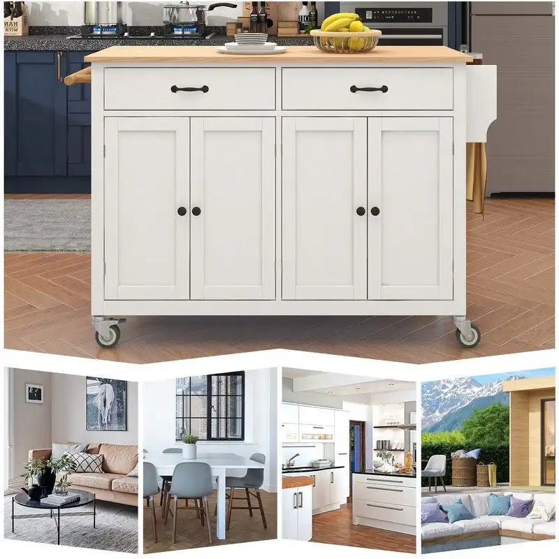 Carrello da Cucina/Isola Nero/Bianco/Verde – Piano in Legno Massiccio, 2 Cassetti, 1 Utente
