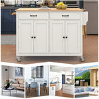 Carrello da Cucina/Isola Nero/Bianco/Verde – Piano in Legno Massiccio, 2 Cassetti, 1 Utente