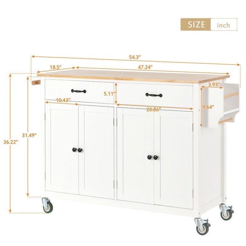 Carrello da Cucina/Isola Nero/Bianco/Verde – Piano in Legno Massiccio, 2 Cassetti, 1 Utente