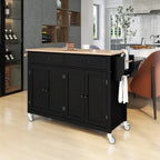 Carrello da Cucina/Isola Nero/Bianco/Verde – Piano in Legno Massiccio, 2 Cassetti, 1 Utente