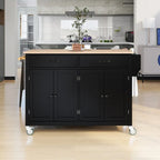 Carrello da Cucina/Isola Nero/Bianco/Verde – Piano in Legno Massiccio, 2 Cassetti, 1 Utente