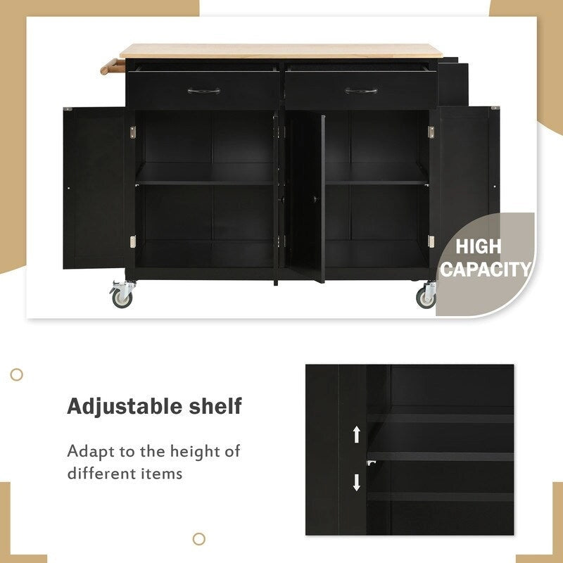 Carrello da Cucina/Isola Nero/Bianco/Verde – Piano in Legno Massiccio, 2 Cassetti, 1 Utente