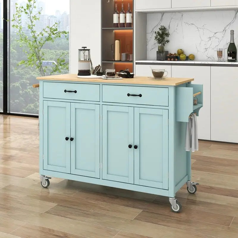 Carrello da Cucina/Isola Nero/Bianco/Verde – Piano in Legno Massiccio, 2 Cassetti, 1 Utente