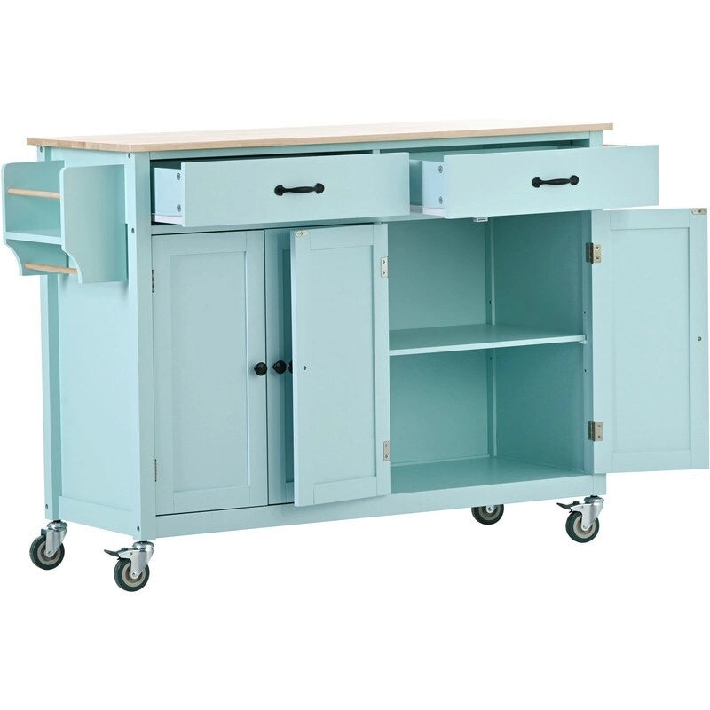 Carrello da Cucina/Isola Nero/Bianco/Verde – Piano in Legno Massiccio, 2 Cassetti, 1 Utente