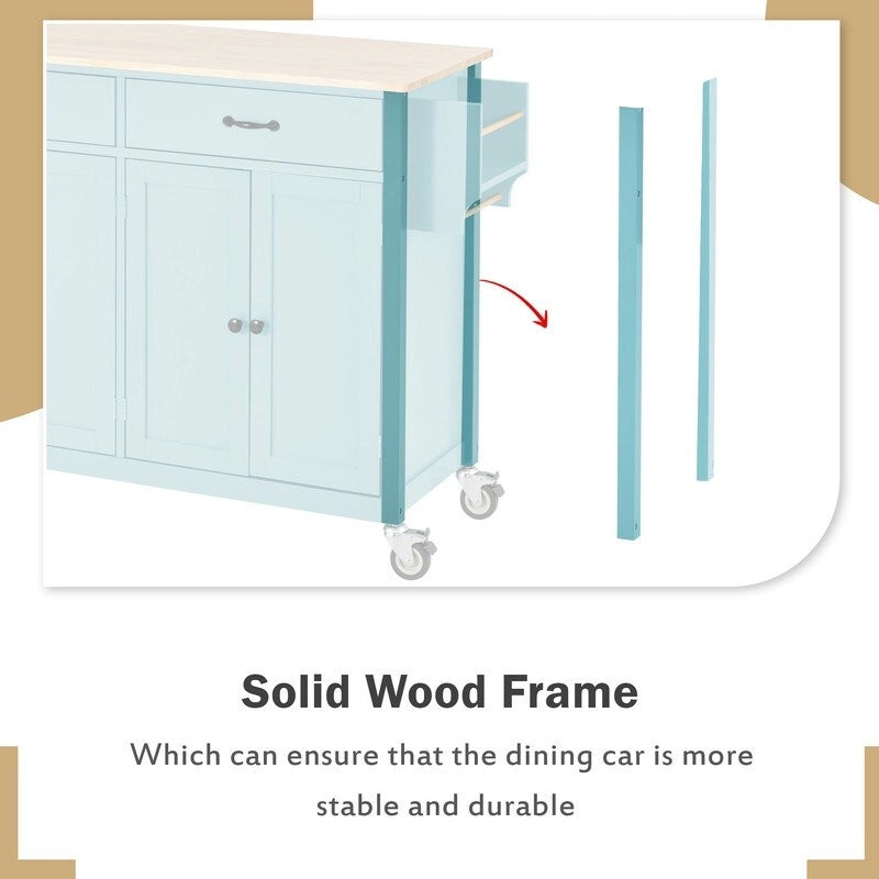 Carrello da Cucina/Isola Nero/Bianco/Verde – Piano in Legno Massiccio, 2 Cassetti, 1 Utente