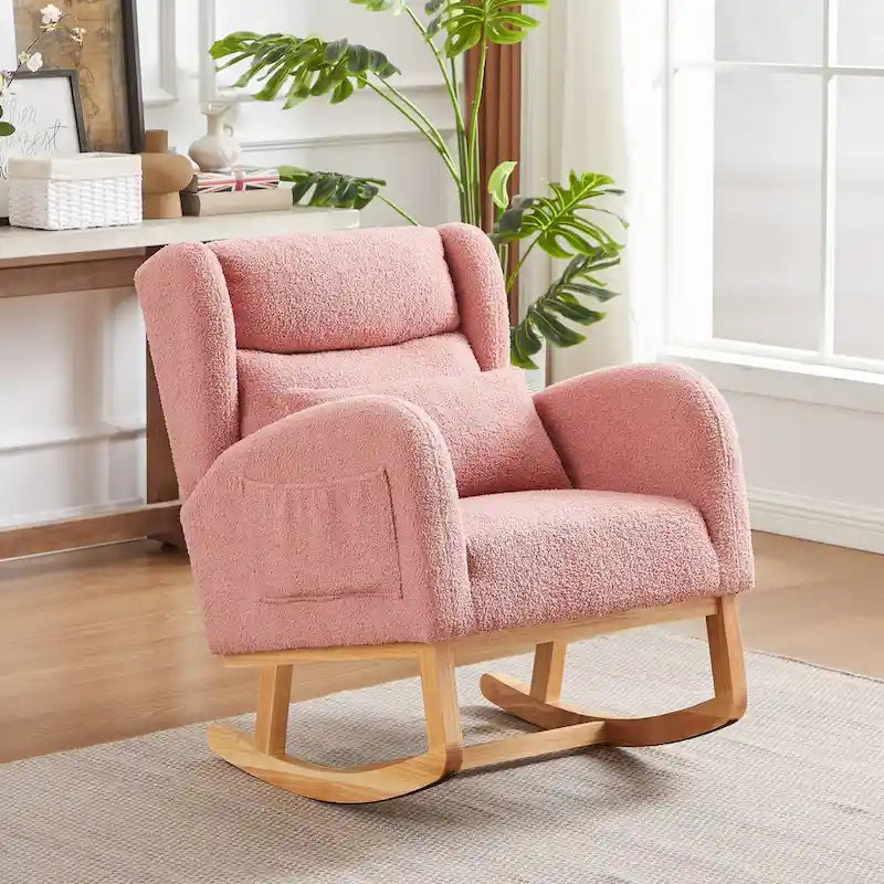 Poltrona a dondolo con schienale alto e tasche laterali, monoposto – Grigio / Nero / Rosa / Verde / Avorio