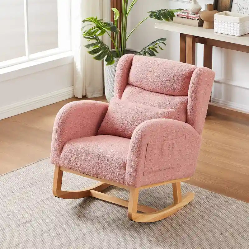 Poltrona a dondolo con schienale alto e tasche laterali, monoposto – Grigio / Nero / Rosa / Verde / Avorio