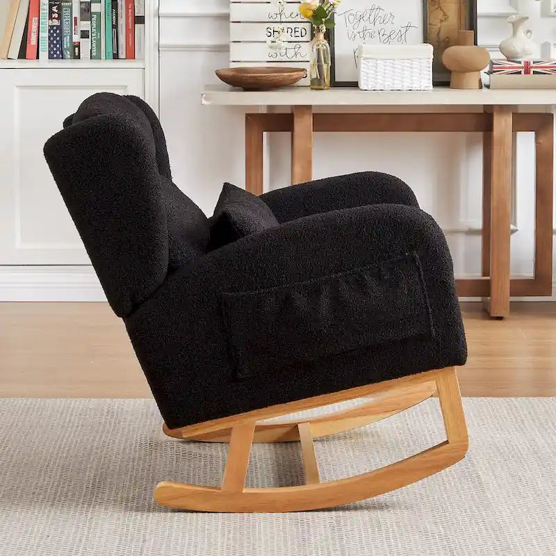 Poltrona a dondolo con schienale alto e tasche laterali, monoposto – Grigio / Nero / Rosa / Verde / Avorio