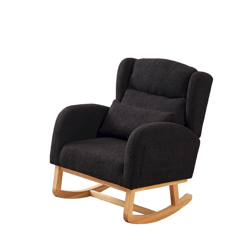 Poltrona a dondolo con schienale alto e tasche laterali, monoposto – Grigio / Nero / Rosa / Verde / Avorio