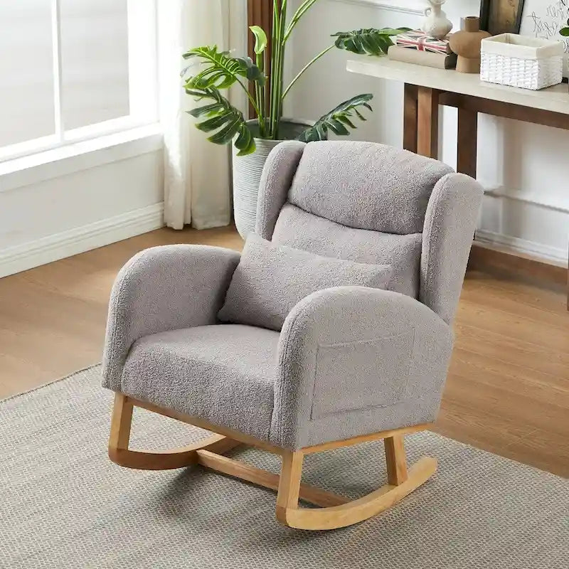 Poltrona a dondolo con schienale alto e tasche laterali, monoposto – Grigio / Nero / Rosa / Verde / Avorio