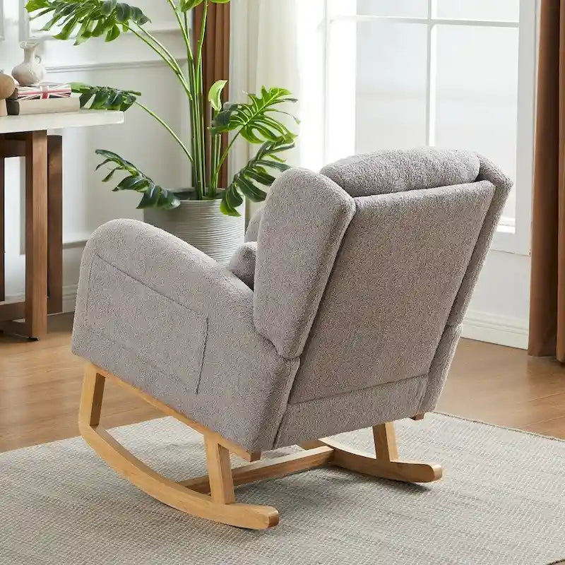 Poltrona a dondolo con schienale alto e tasche laterali, monoposto – Grigio / Nero / Rosa / Verde / Avorio