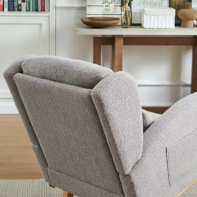 Poltrona a dondolo con schienale alto e tasche laterali, monoposto – Grigio / Nero / Rosa / Verde / Avorio