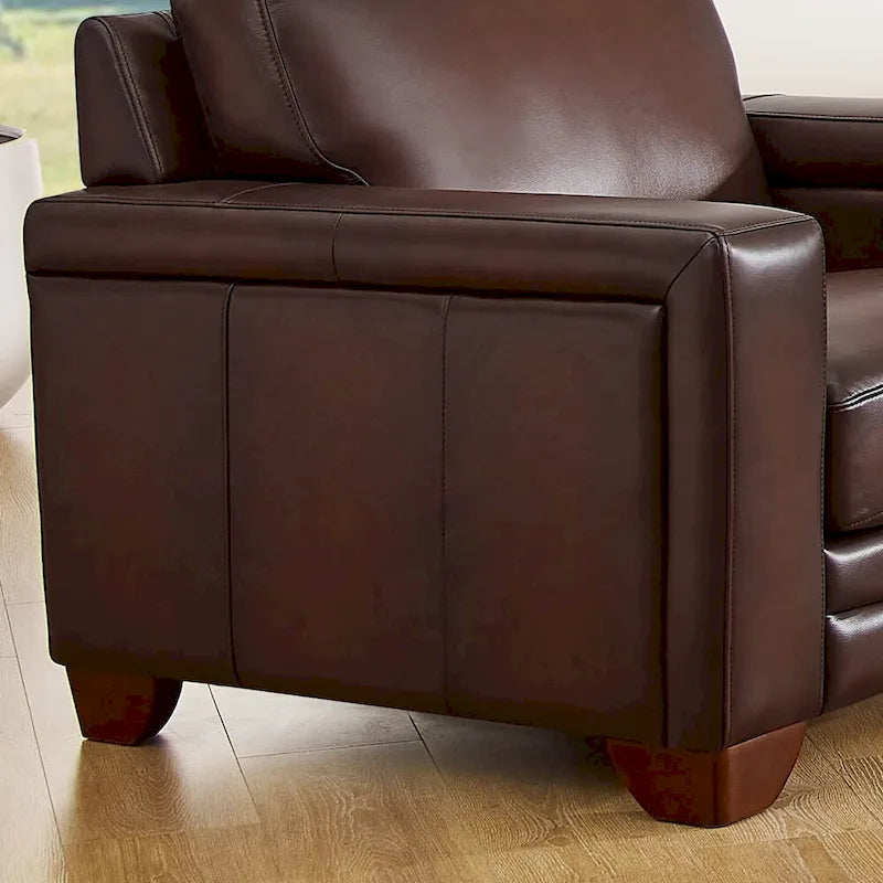 Fauteuil van volnerfleer met veren, traagschuim en veren